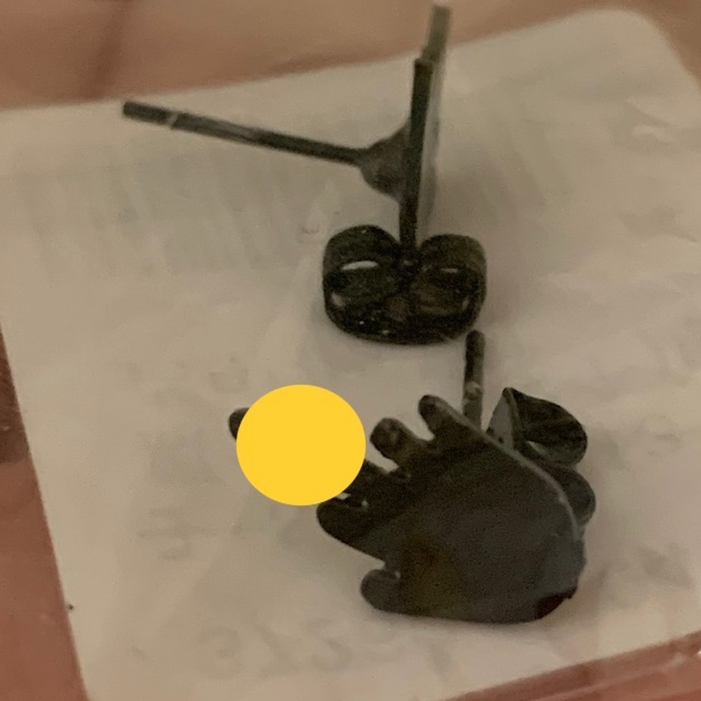 Middle finger funny black metal post earrings